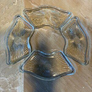Vintage Set of Four 1950s Molded Glass Fan Pattern Unique Trinket Trays Plates